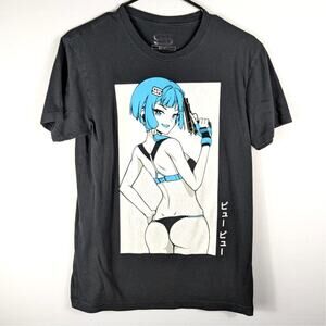 Gamer Supps Anime Waifu Girl Graphic T Shirt S Black Teal Adult Otaku Manga Tee